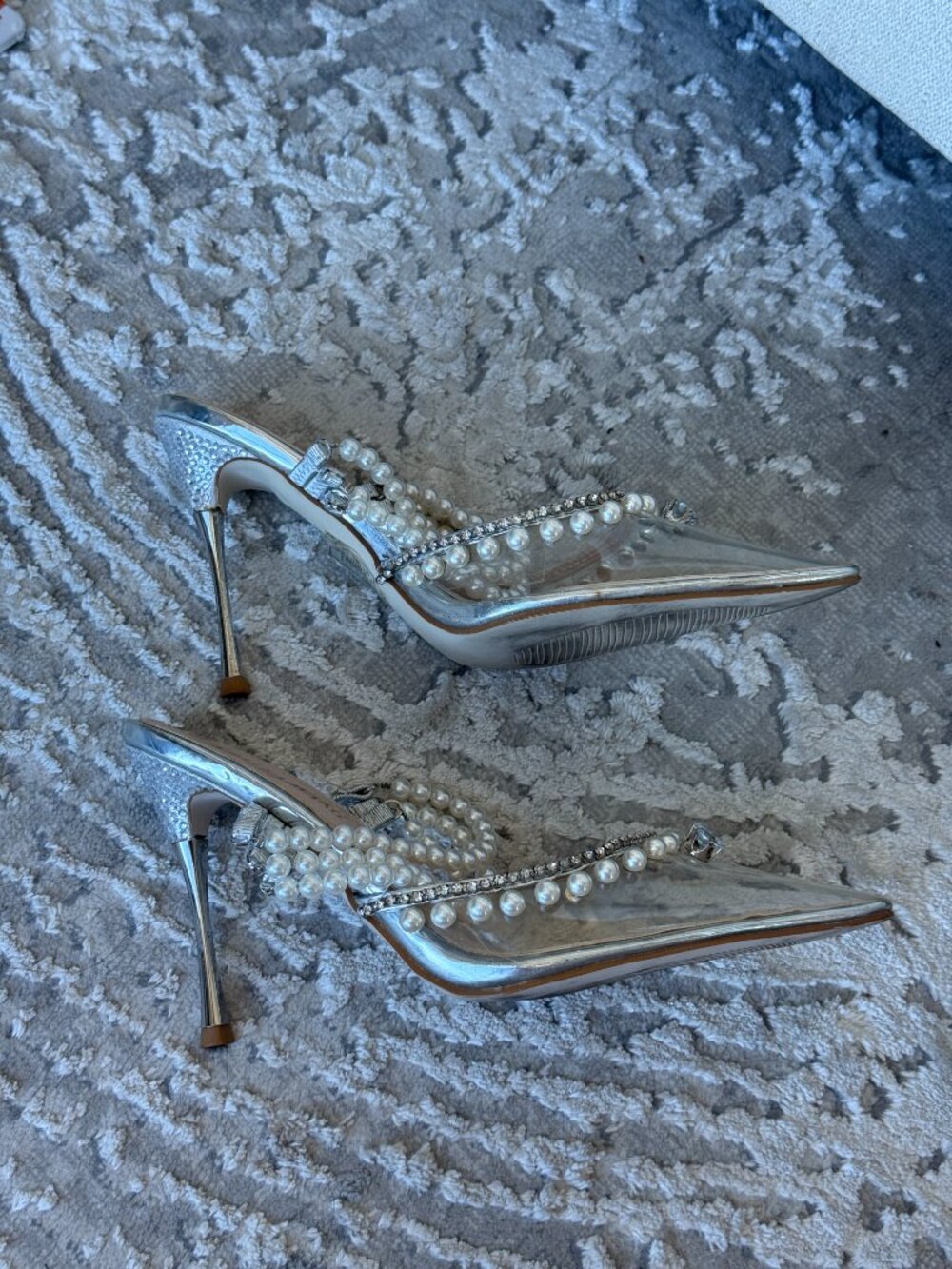 Azalea Wang Rhinstone Pearl PVC Heels - Picture 2 of 3